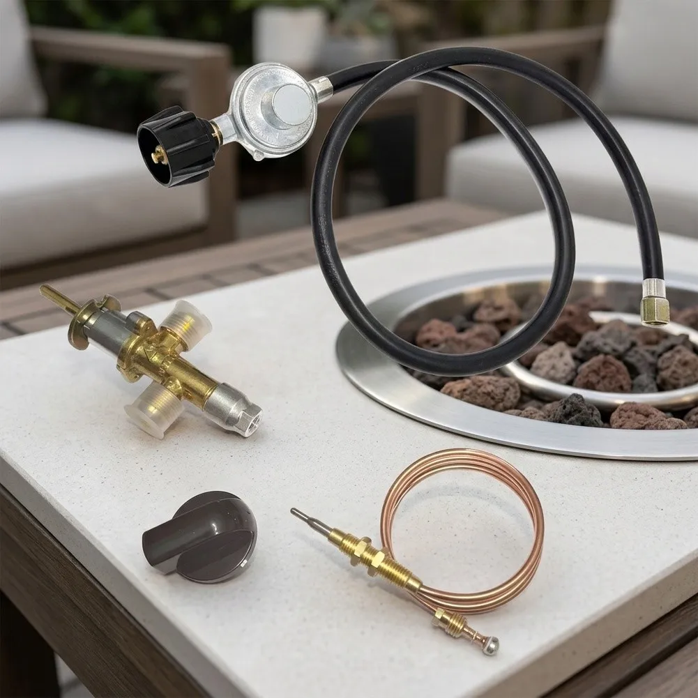 Brass Propane Gas Control Valve Assembly With 600mm Thermocouple And Black Bakelite Knob For Low Pressure Fire Applications