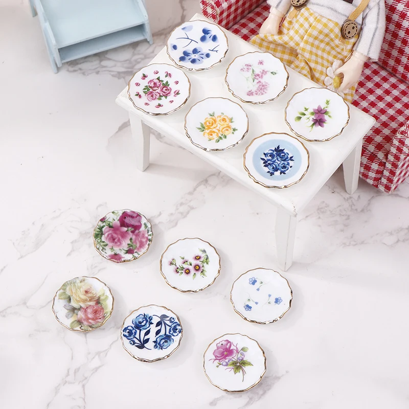 1Pcs 1:12 Dollhouse Miniature Ceramic Plate Dessert Dish Tableware Kitchen Accessories Decor Kids Pretend Play Toy