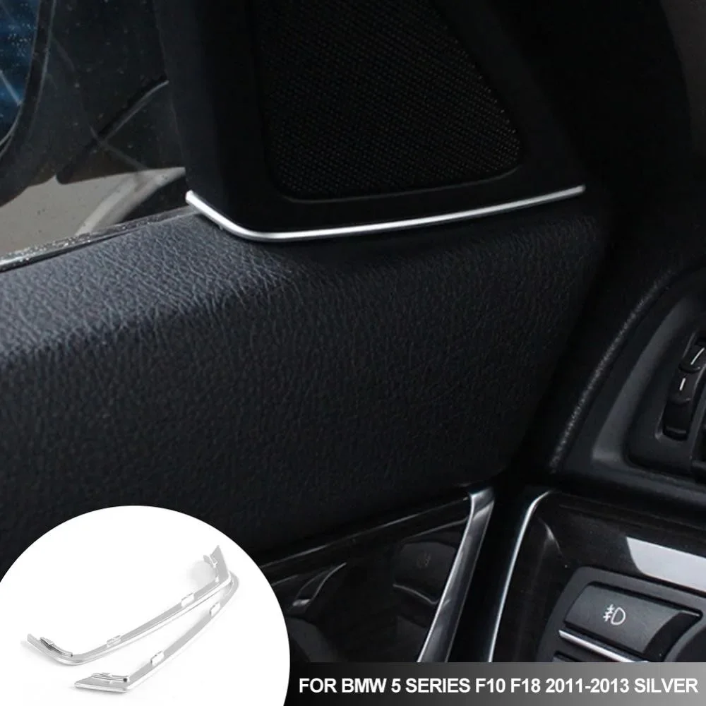 2/4 قطعة غطاء مكبر الصوت للباب الأمامي فجوة الكسوة الفضة ABS القوالب الداخلية لسيارات BMW 5 Series F10 2011-2013 اكسسوارات السيارات الداخلية #2