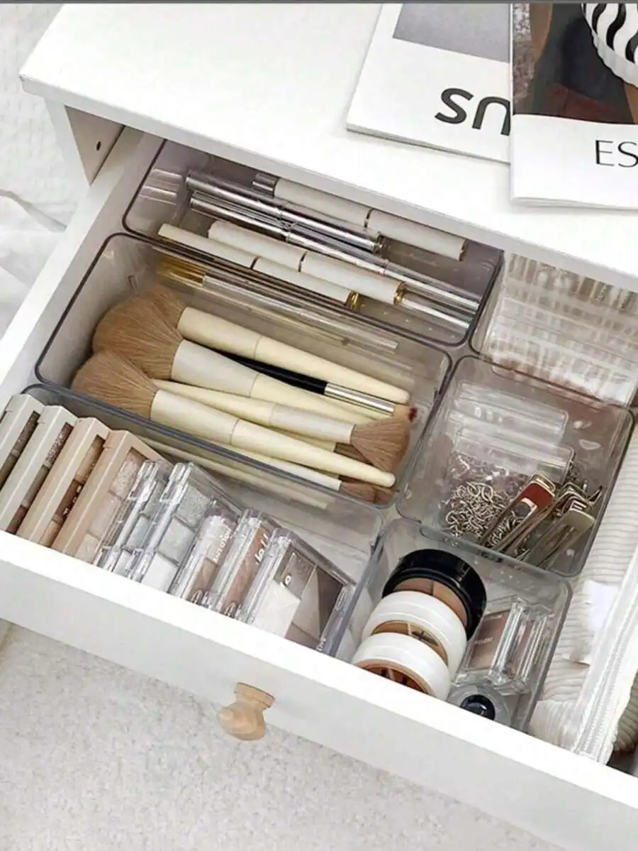 

6pcs Transparent Plastic Drawer Organizer Set For Cosmetics Jewelry Small Items Storage