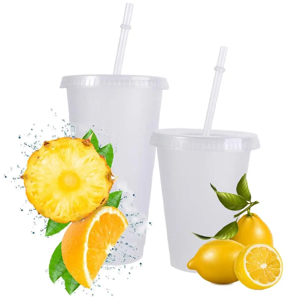 Reusable Food Grade PP Plastic Change Color Straw Mugs with Lid with Straw Water Cup Matte 475ml/601-700ml Straw Cup Milk Tea