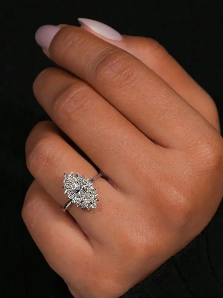 925 فضة البساطة ماركيز المحيطي الزركون الدائري للنساء المشاركة الزفاف الفاخرة عالية الجودة غرامة مجوهرات #4