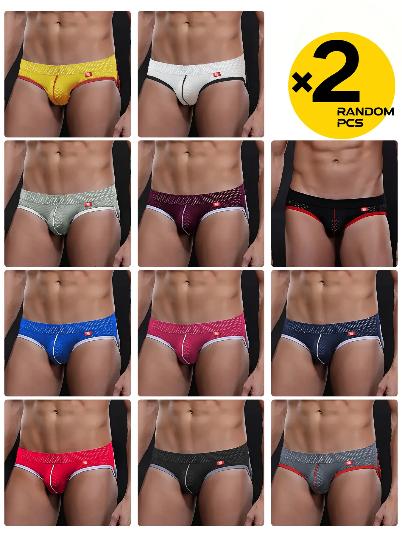 Men's Double-Layer Cotton Briefs Set - Colorful Summer Underwear Comfortable Close-Fitting 2pc Random Design Sexy Mature Style