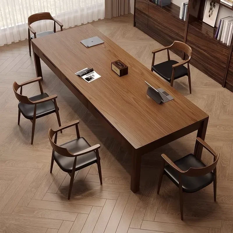Solid Wood Large Desk with Drawers Household Long Table Living Room Desk Double Learning Computer Table