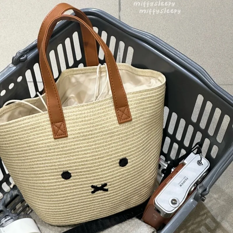 

New Kawaii Miffy Rabbit Knitted Handbag Tote Shoulder Bag Large Capacity Suitable for Travel Work Commute Girls Gift