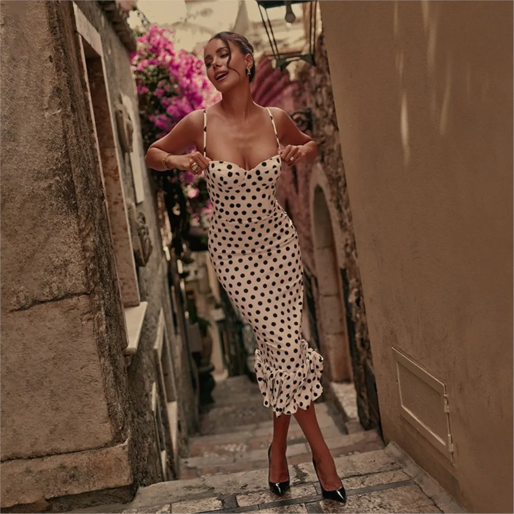 Polka Dot Suspender Dress Summer Women's New Style Waistless Sleeveless Chest Wrap Slim Fit Pleated Hip Wrap Dress Ropa Mujer