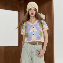 2024 Summer ELFSACK New Arrivals Holiday style hollow knitted sweater for women, paired with a small cardigan for outerwear