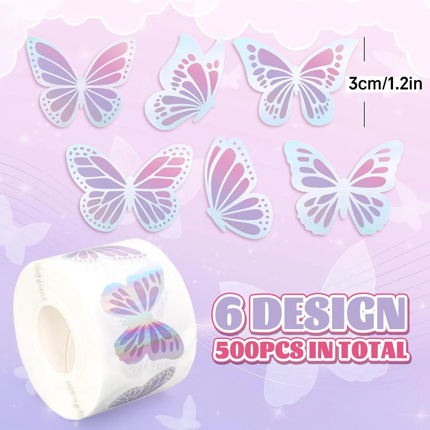 500pcs Laser Butterfly Stickers Cute Gift Box Thank You Stickers Packaging Decoration Adhesive Labels Stationery Sticker