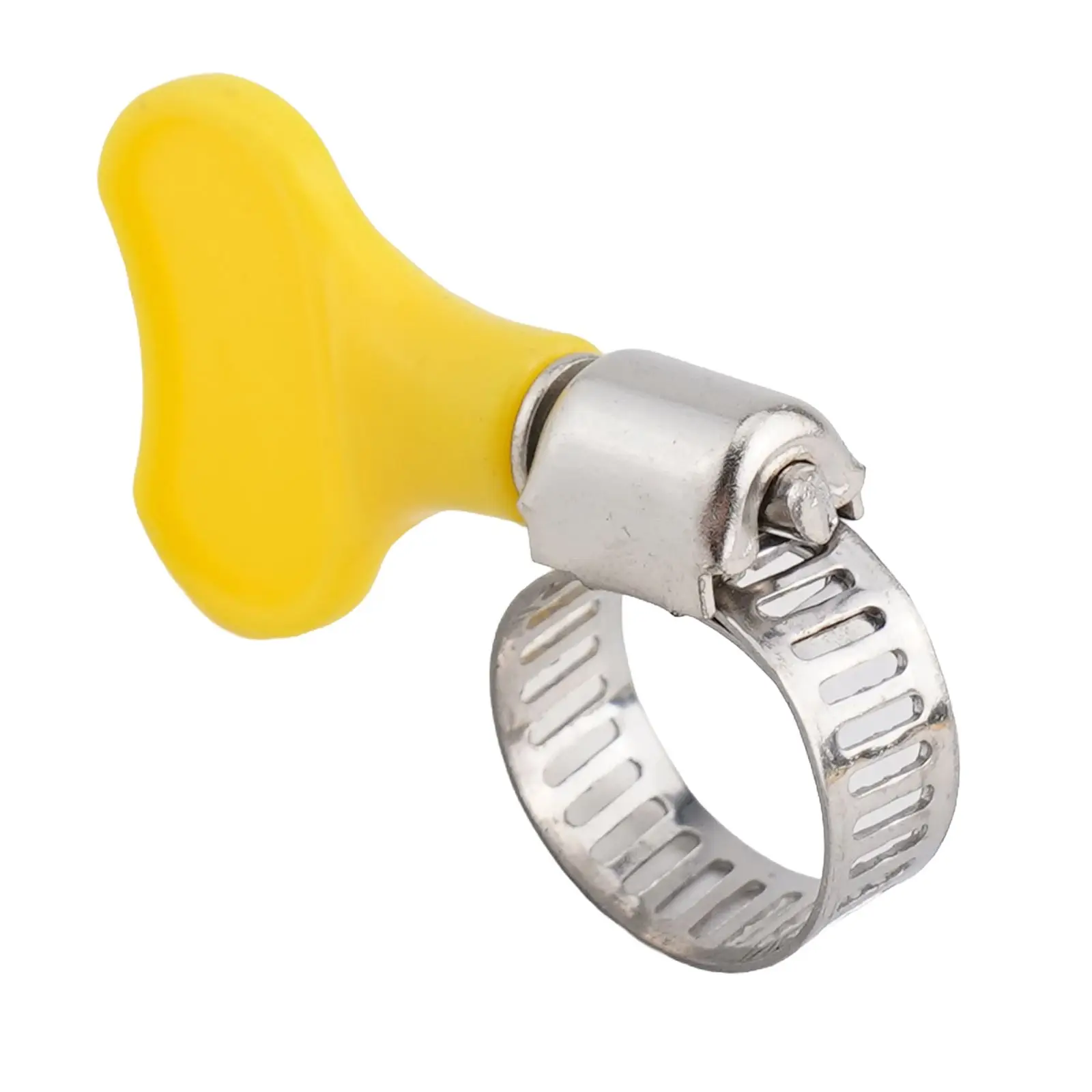 10pcs 10-38mm Adjustable Yellow Plastic Handle Hand Hose Clamps Worm Driving 201 Stainless Steel Pipe Clips For Tube