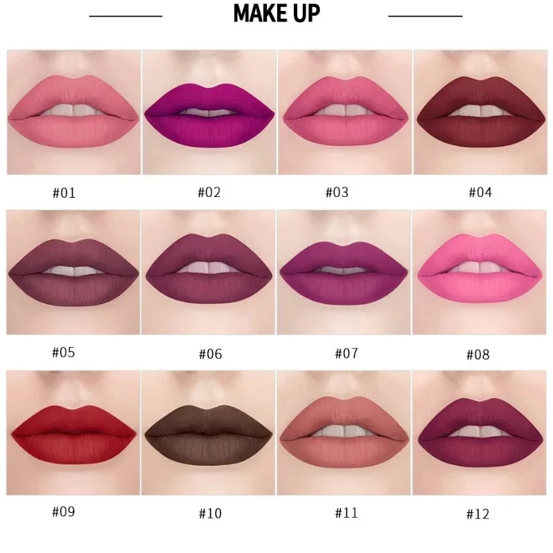 12 Colors Matte Lipsticks Long Lasting Waterproof Lip Sticks Highly Pigmented Velvet Finish Lip Tint Make Up Smudge-free Classic