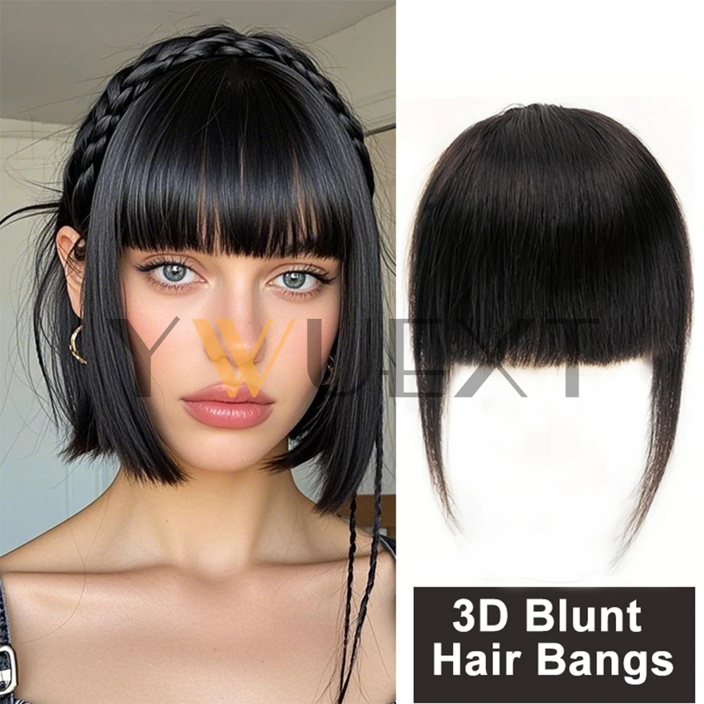 

Natural Black Clip-In Bangs Human Hair Pieces Real Natural Staight Hair 8 inch Bangs Clips in Fringe Bangs Hairpiece for Women