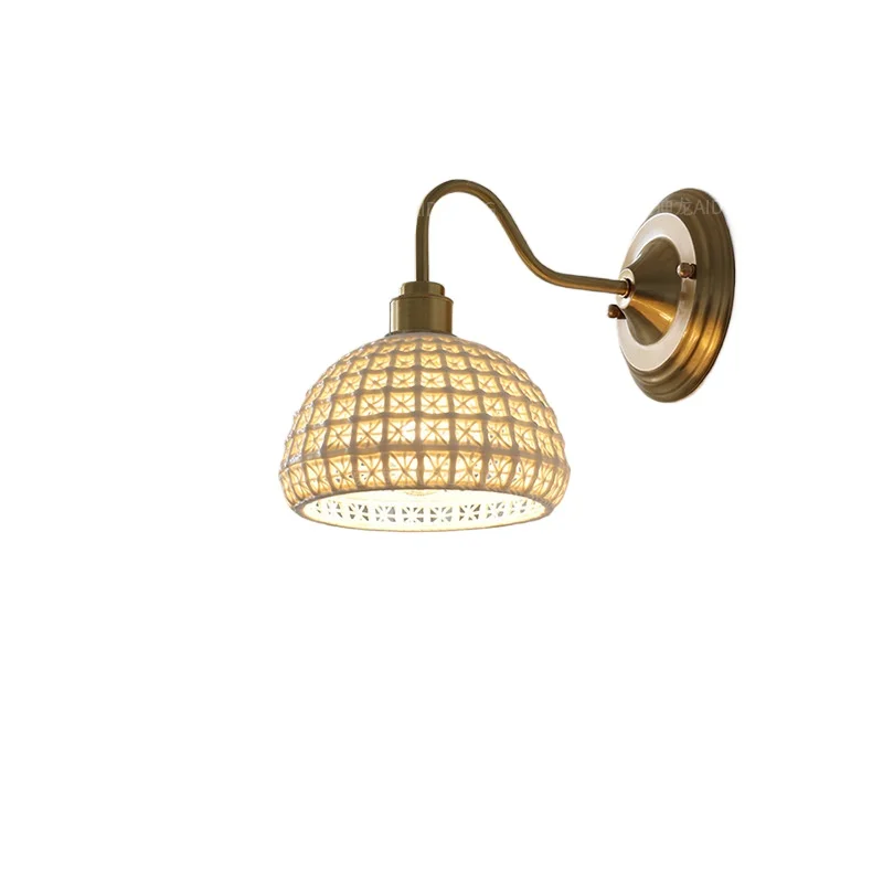 Vintage and Artistic Brass Glass Wall Lamp Nordic Style Suitable for Hallway Bedside Staircase Creative Bedroom Lighting Fixture