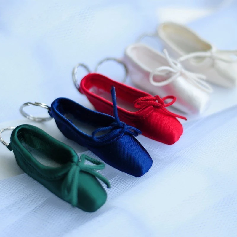 FLTOTURE Lovely Present  Mini Ballet Shoe Key Chain Handmade Ballerina Gift Satin Pointe Shoes Key Ring Phone Pendant