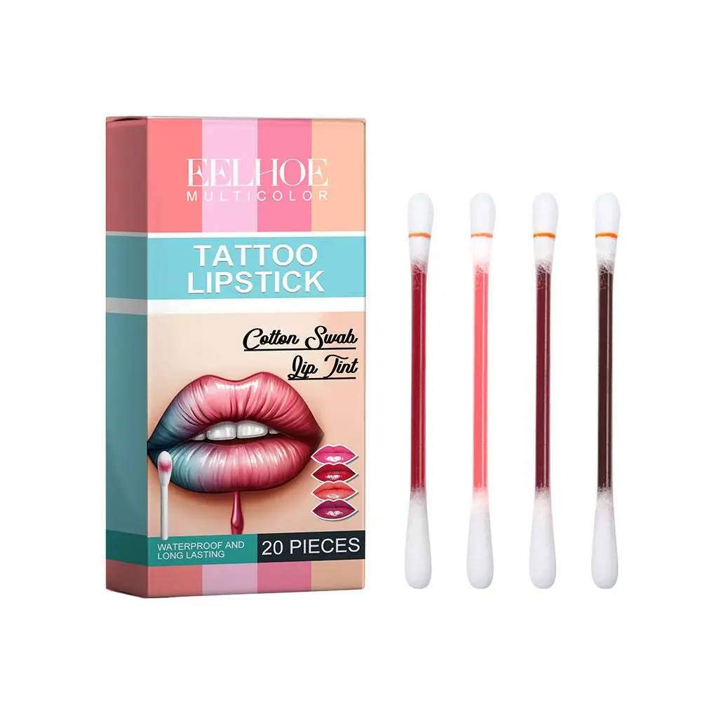 Batom de algodão impermeável, tatuagem labial, antiaderente, duradouro, à prova de beijo, hidratante, 20 peças por caixa, Li T8F3