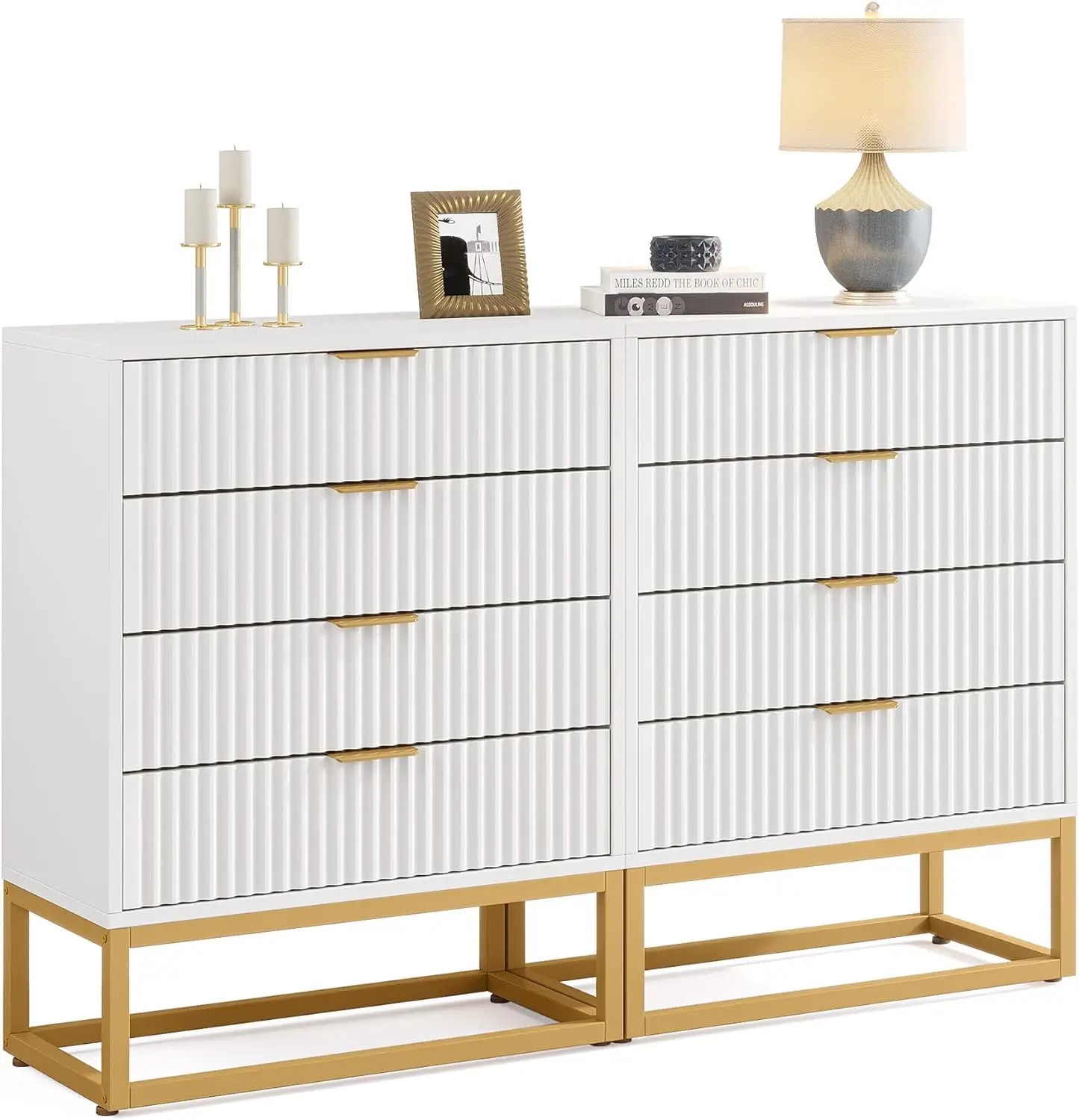 Peito de 8 gavetas, cômoda moderna para quarto, cômoda de armazenamento de ouro branco para corredor e armário