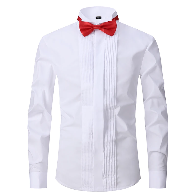 Men\'s French Cuff Tuxedo Shirt Solid Color Wing Tip Collar Shirt Men Long Sleeve Dress Shirts Formal Wedding Bridegroom Shirt