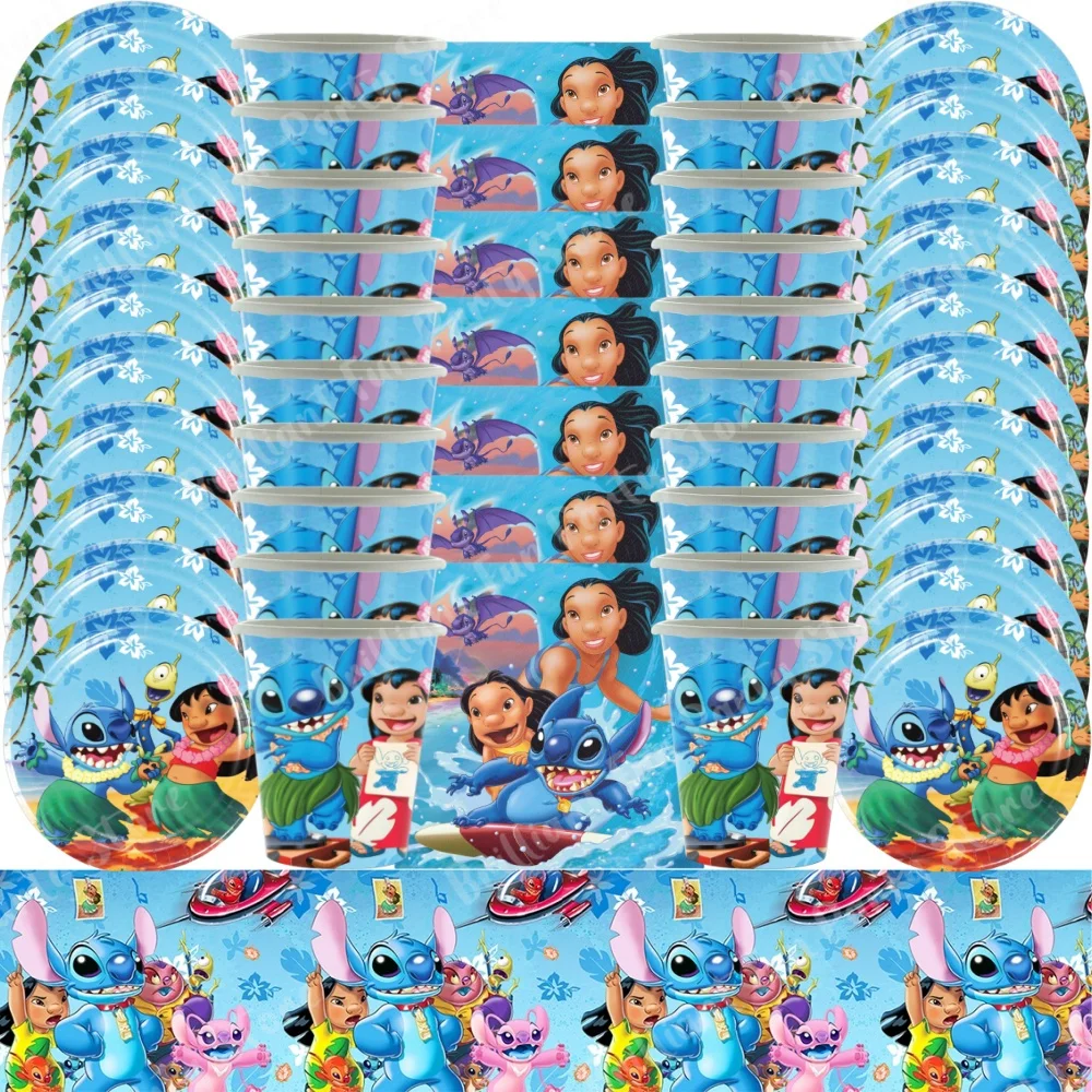 Disney Lilo&Stitch Birthday Party Decoration Supplies Set Kids Stitch Theme Cup Plate Napkins Tablecloth For Baby Shower Favors