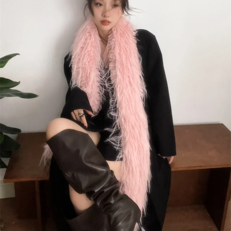 Korean Designer Fluffy Thick Scarf Women Fashionable Plush Long Strip Scarf Luxury Imitation Mink Fur Y2K Girl Scarf for Warm