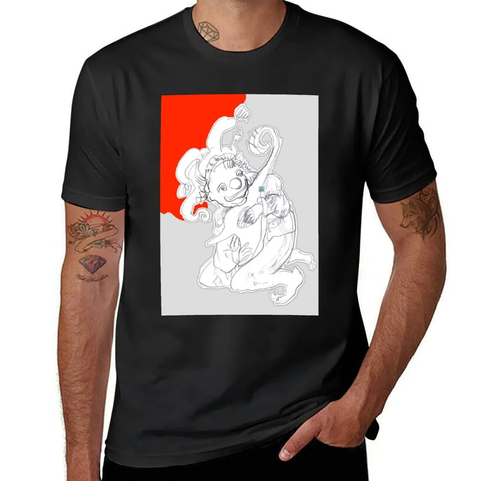 

Clown Playing Guitar (drawing by AliceCCI) T-Shirt sublime Aesthetic clothing for a boy hippie clothes Men's cotton t-shirt