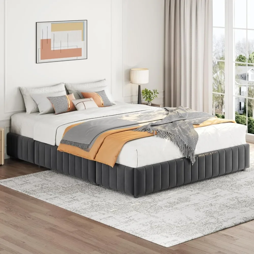 

Queen Upholstered Platform Bed with 3 Storage Drawers, No Fixed Headboard, Mattress Foundation with Wood Slat Support