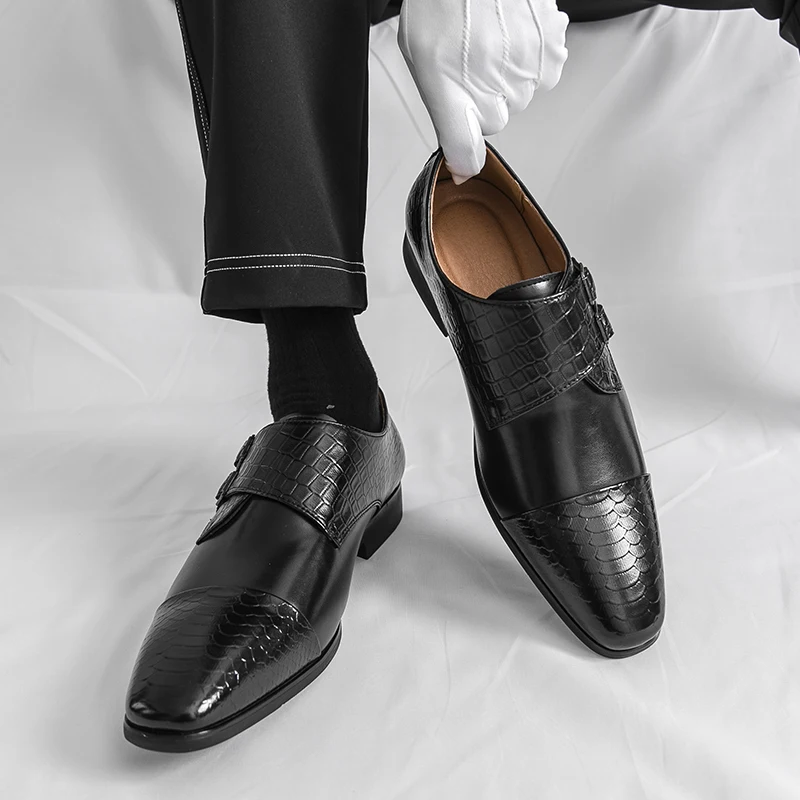 

Мужская обувь, модельные туфли с острым носком, модные деловые туфли с пряжкой для взрослых