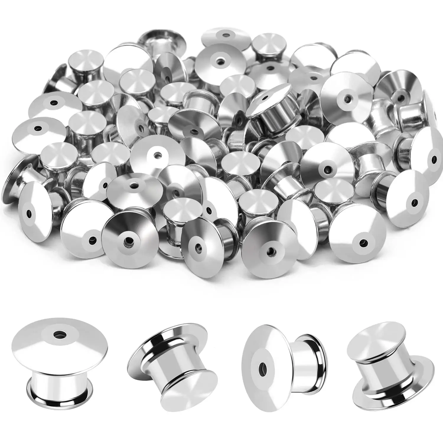 20-Piece Stainless Steel Locking Pin Backs | Secure Clasps for Brooches, Lapel Pins & Enamel Badges | Jewelry Making Supplies