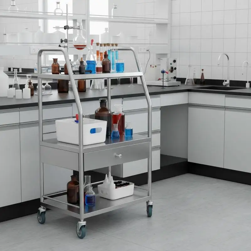 

Medical Trolley 23.6x15.7x33.4 Inches For Laboratory Hospital Clinic Storage Drawer Swivel Casters Metal Construction 3-Shelf Design Heavy Duty Professional Grade Utility Equipment