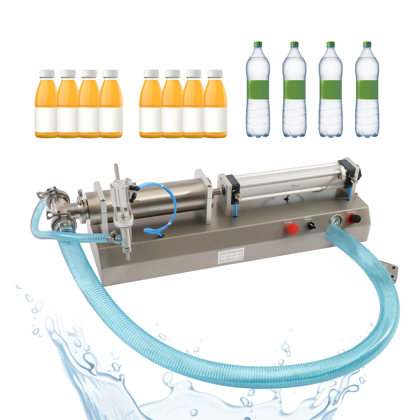 

Liquid Filling Machine, Pneumatic 300-2500ml Piston Filler for Small Bottle Milk Water Juice Essential Oil Wine, Dia Over 0.39in