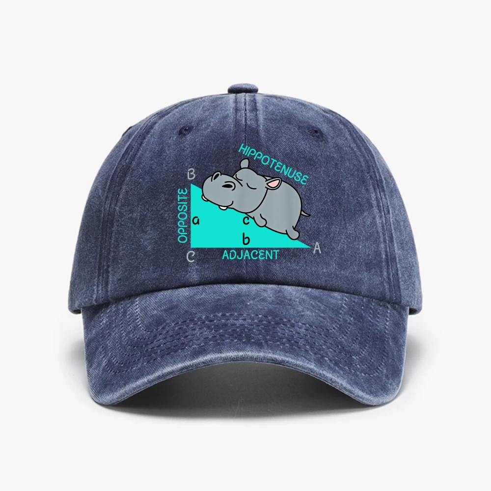 Hippo Sleeping On Math Problem Printing Washed Baseball Cap Adjustable Washed cowboy Cap for Men