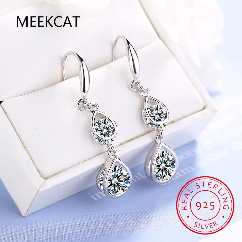 Pendientes de aro de moissanita de corte elegante para mujer, aretes de gota de Halo de diamante de pera VVS1, joyería de Boda nupcial de plata de ley, 2ct