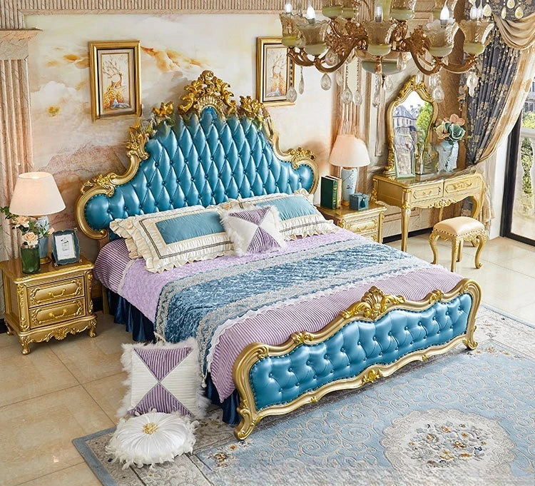 European leather solid wood bed high-end double 1800x2000 master bedroom storage luxury