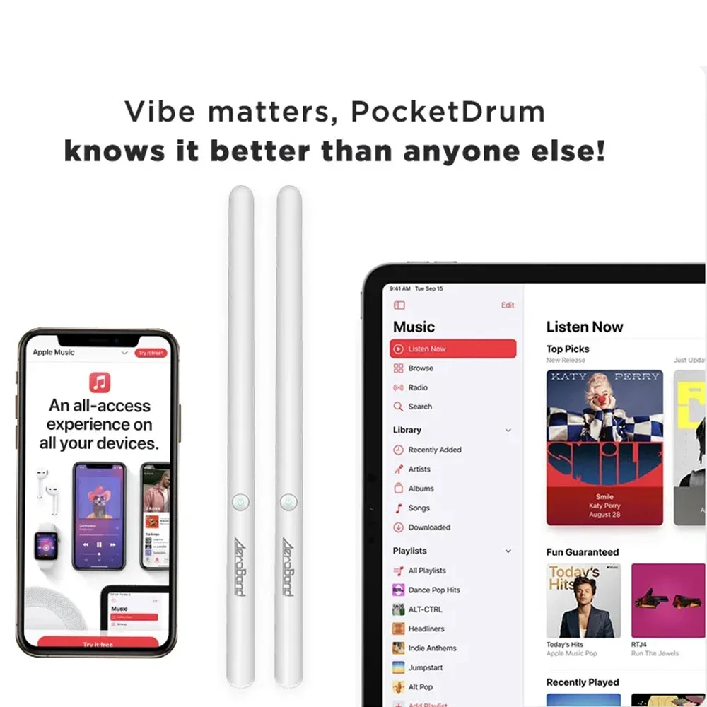 Pocket Drum 2 Plus, juego de baquetas de aire electrónicas digitales somatosensoriales, baquetas, pedales, adaptador Bluetooth