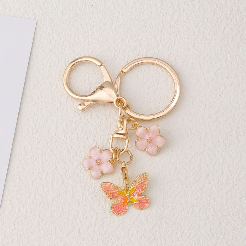 15pcs Flowers Pretty Butterfly Enamel Keychain Plant Flying Insect Key Ring For Women Girl Friendship Gift Handmade Jewelry Set