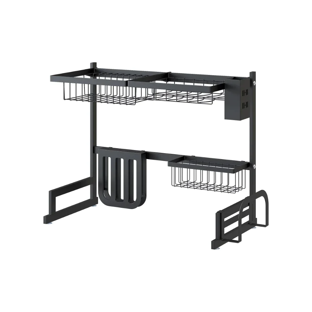 

New Dish Drying Rack Kitchen Over The Sink Dish Drain Rack Utensil Holder Double Sink Stainless Steel Matt Black