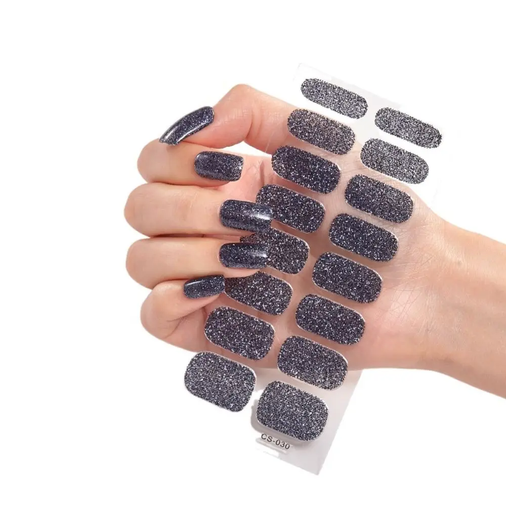 8 hojas de tiras de pegatinas de Gel para uñas, lentejuelas, Gel Simple, envolturas completas para uñas, tiras de esmalte de uñas de Gel brillante, bricolaje, fabricación de Arte NAil