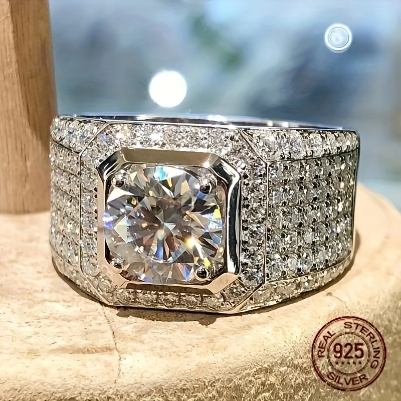 

Мужские обручальные кольца из стерлингового серебра 925 пробы, сверкающие кольца с четырьмя когтями и цирконием, роскошное обручальное кольцо на палец, деловые украшения