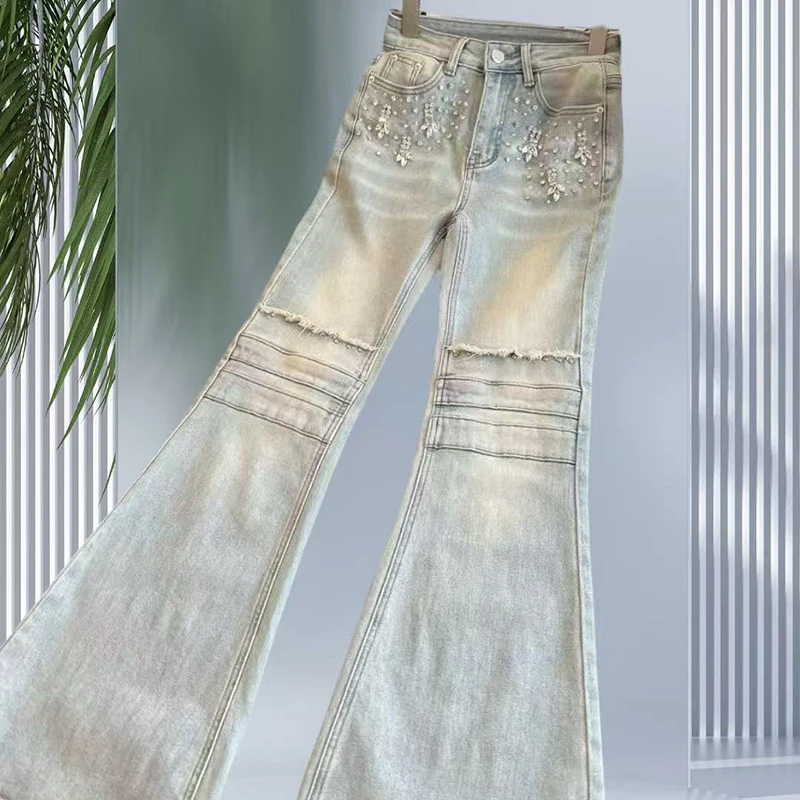 

2025 Fashion Design Sense Versatile Jeans Autumn New Edition Heavy Industry Slimming Pear Shaped Body Flared Pants