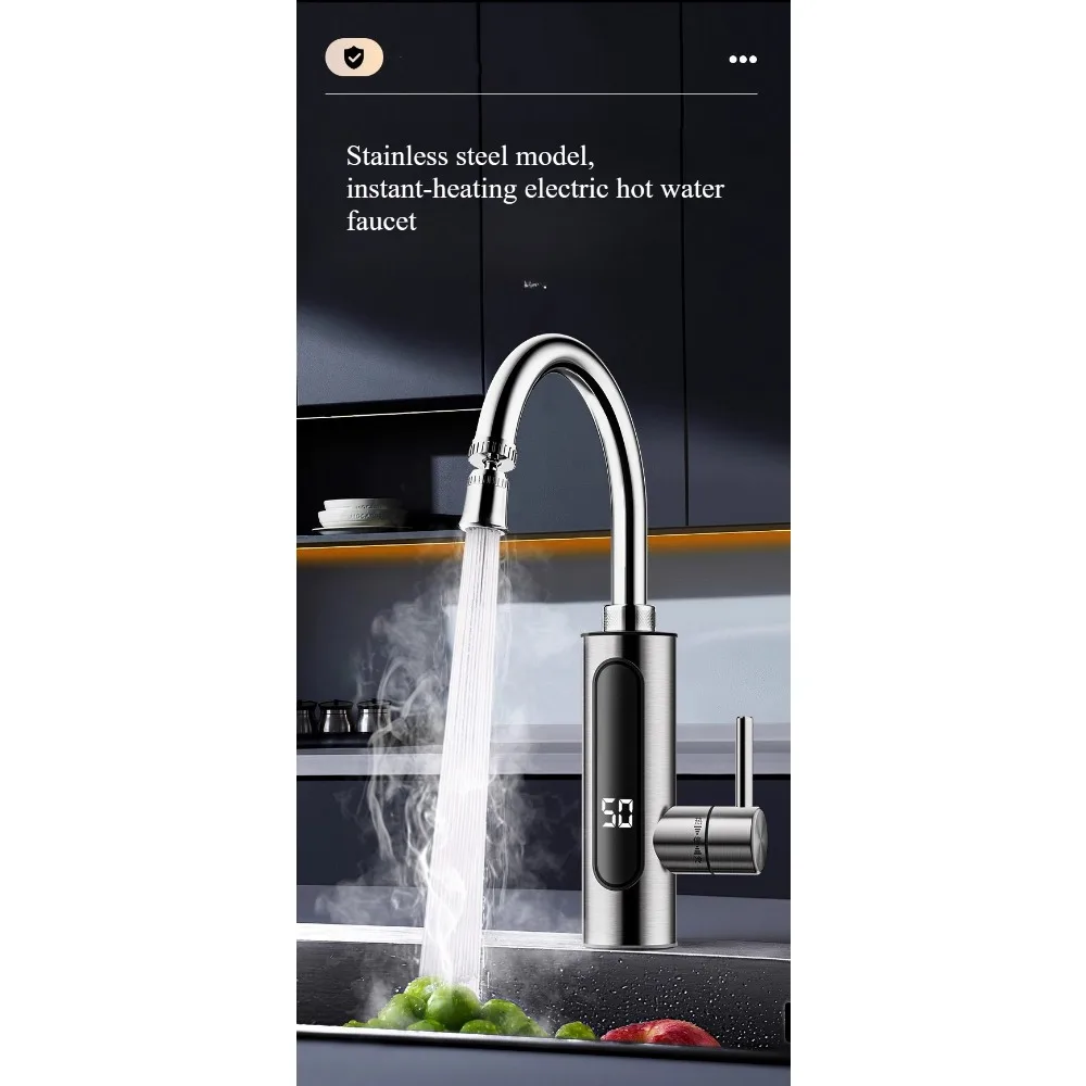 3000W Instant Electric Hot Water Tap Kitchen Faucet Thermostatic Frequency Conversion Stainless Steel Hot Cold Water Heater Tap