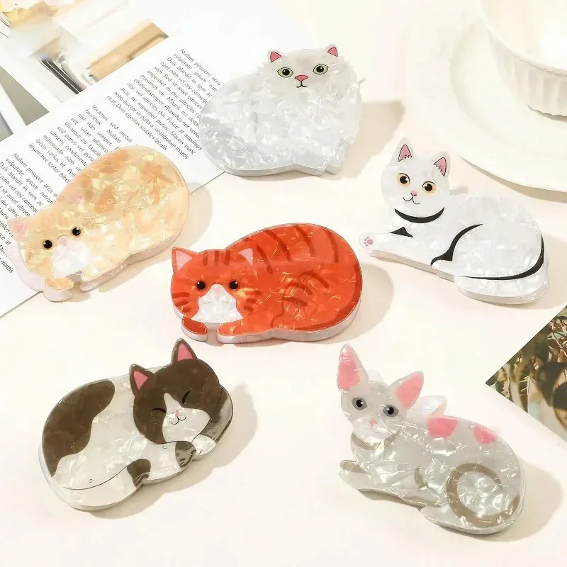 مشبك شعر قطة كرتونية برتقالية لطيفة وحلوة، مشبك شعر أكريليك عالي الجودة، مشبك شعر ملتف للرأس الخلفي، مشبك شعر سمك القرش