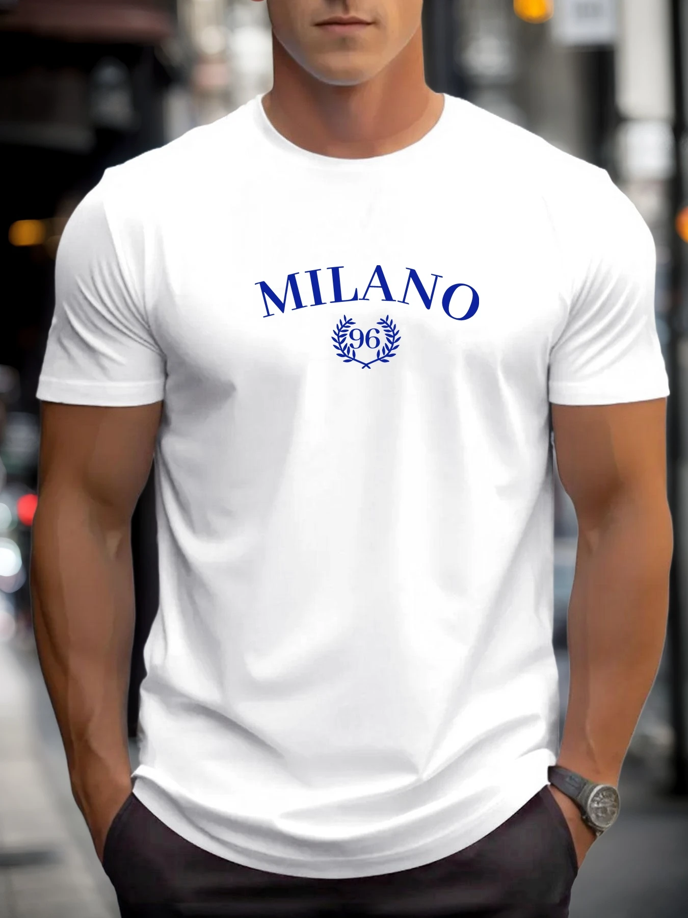 

Men's Milano 96 Graphic Crew Neck T-Shirt Summer Casual Soft Breathable Cotton Short Sleeve Top for Daily Wear Trendy Fashion