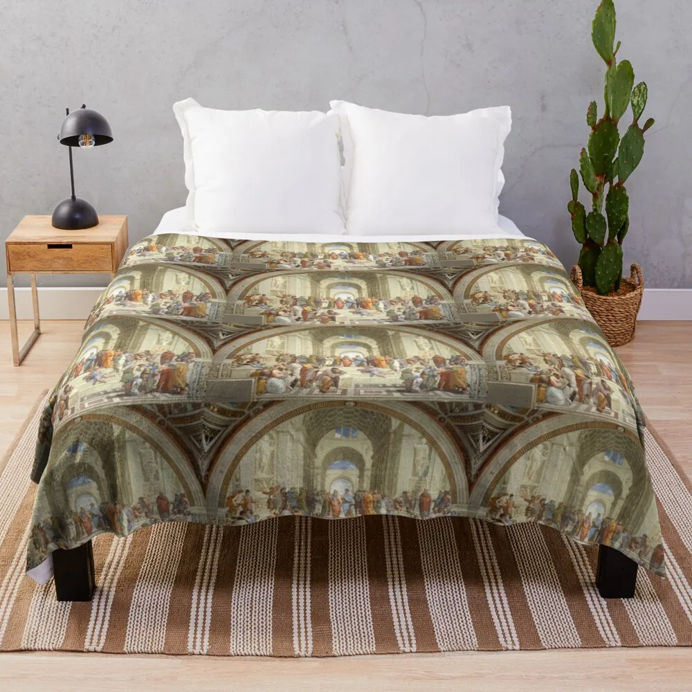 The School of Athens, Plato & Aristotle, Raphael Masterpiece Throw Blanket Soft Beds Bed Blankets