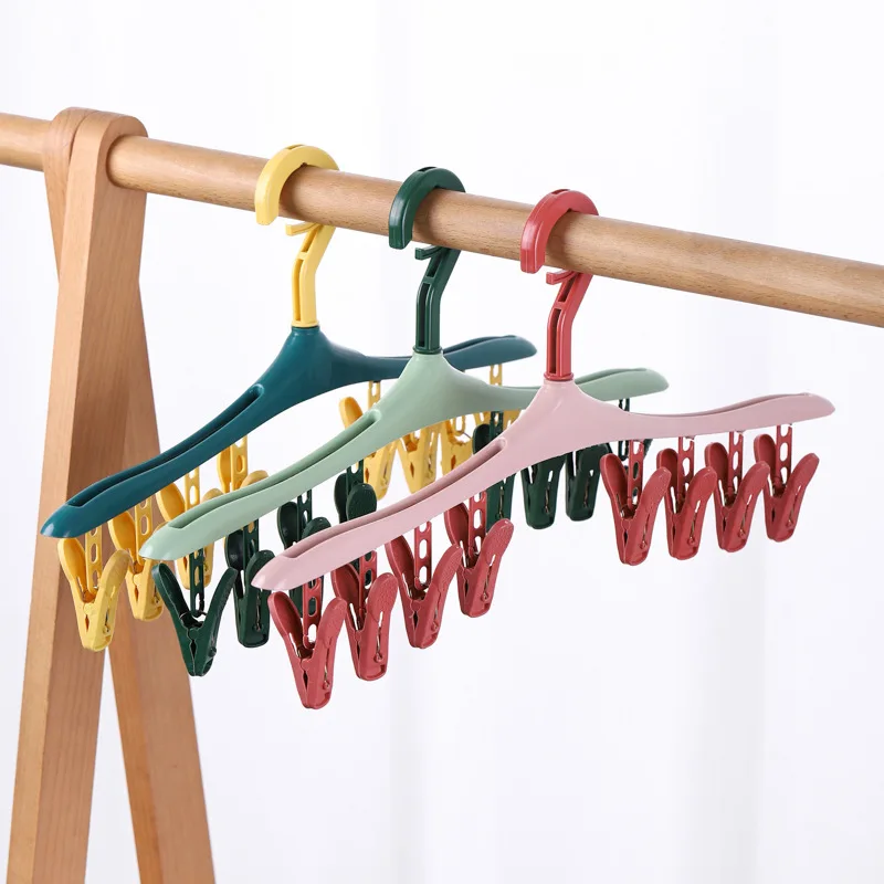 

1PC Multifunctional Windproof Drying Rackwith 8 Clips for Clothes Underwear SocksCandy-Colored Plastic Clothes Hanger
