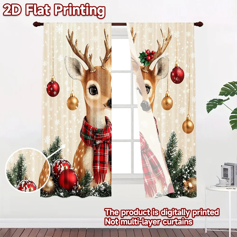 2D flat 2pcs Curtain Retro Country Style Curtains Christmas Deer Couple Digitally printed polyester Party Decorations for Indoor