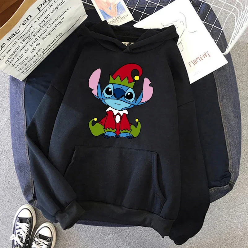 kawaii Grunge Funny Y2k Christmas Sweatshirt Lilo Stitch Disney Cartoon Hoodies Women Cute Stitch Anime Manga Hoody Female