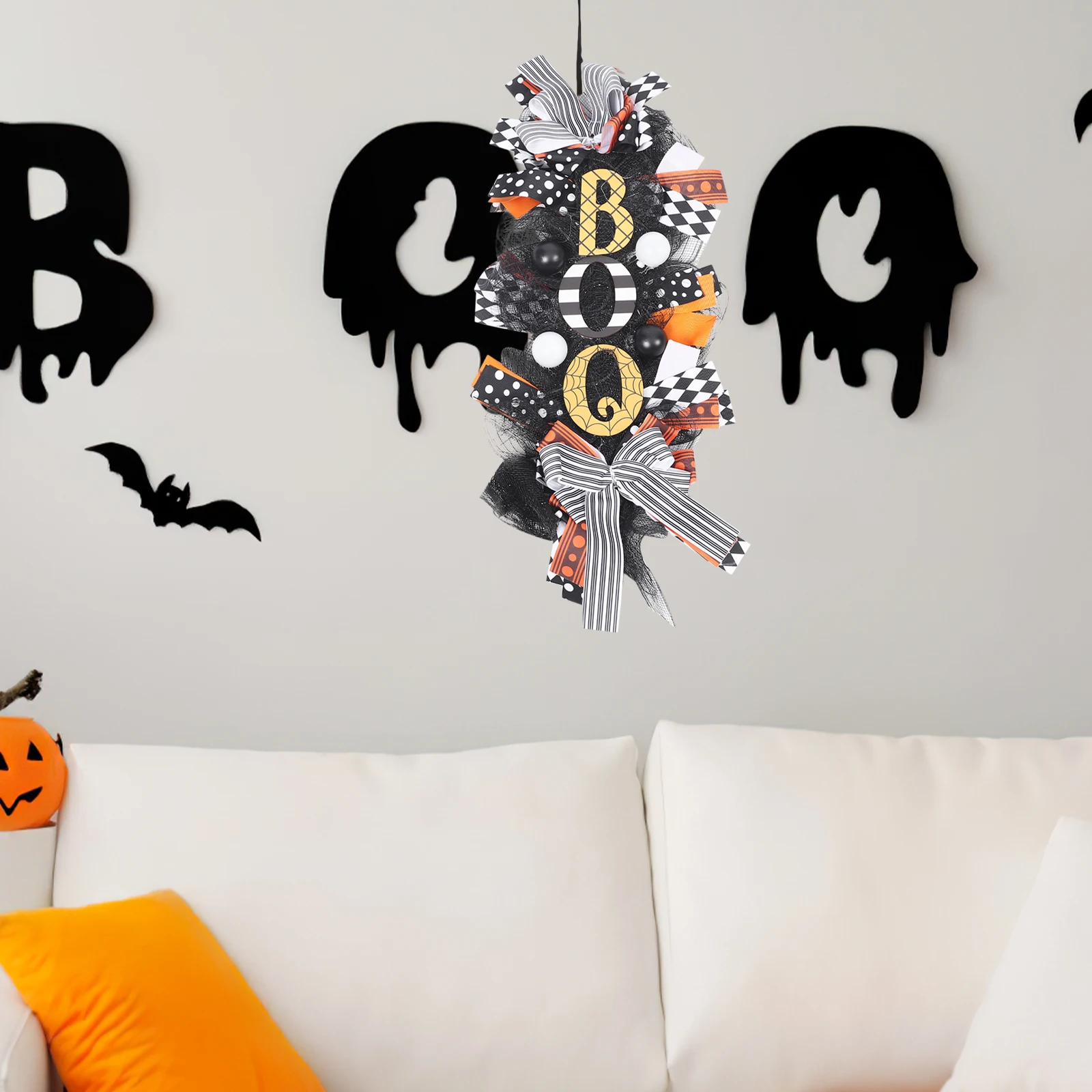

3pcs Halloween Pumpkin Wreath Creepy Scary Door Hanging Decorative Festival Party Haunted House nament Pendant