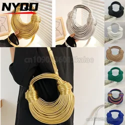 New Gold Luxury Bags for Women Designer Brand Hand Woven Bread Knot Pull Tramp Silver Dinner Clutch Chic Women's Handbags