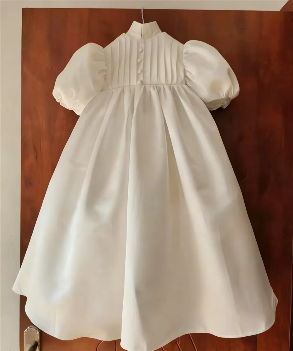 Elegante abito da sposa per ragazza di fiori avorio in raso soffice per bambine, festa di compleanno, sera, battesimo, abito personalizzato