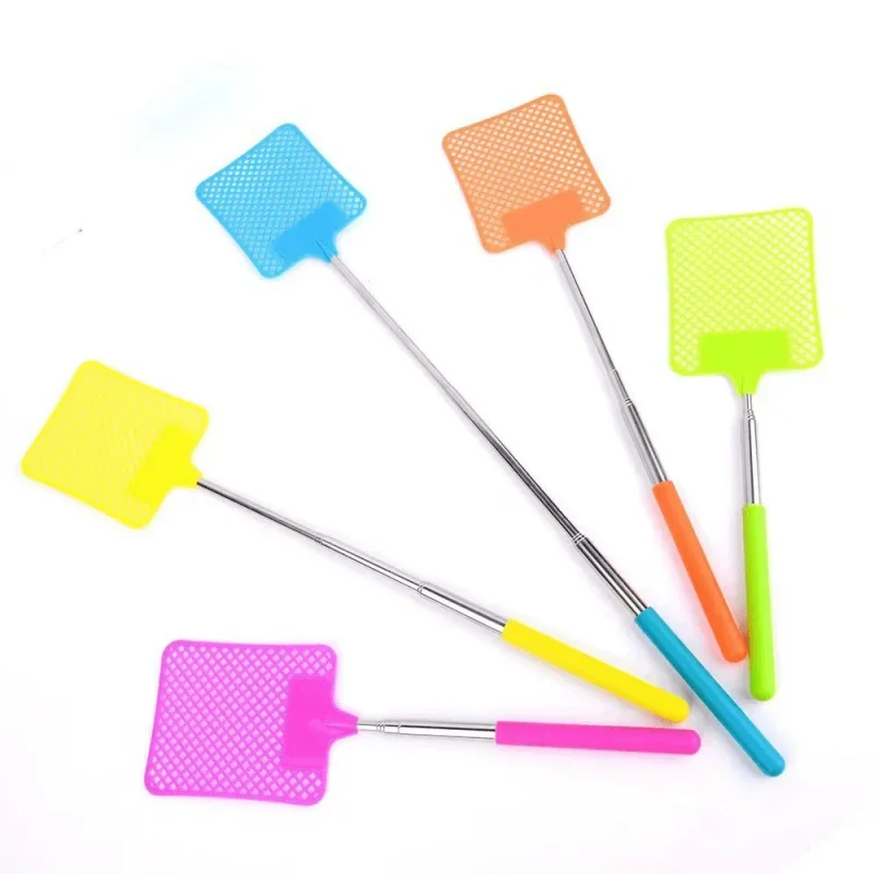 Telescopic Fly Swatter Stainless Steel Metal Steel Fly Mosquito Swatter with Plastic Square Head and Long Handle view 3