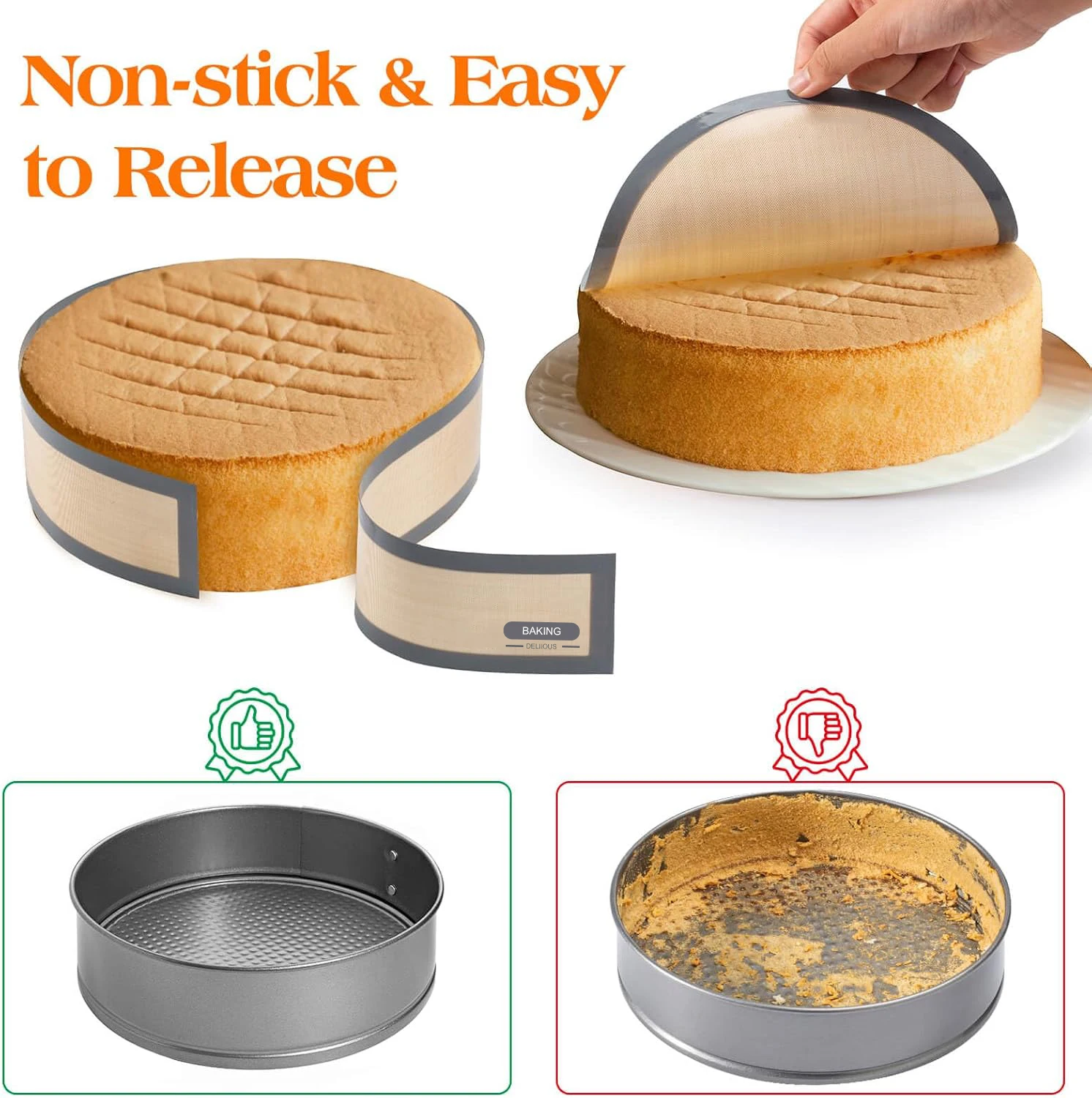 Silicone Baking Mat for 6, 8, 10 Inch Cake Pan Easy Clean Nonstick Silicone Liners for Baking Cheesecake Pan