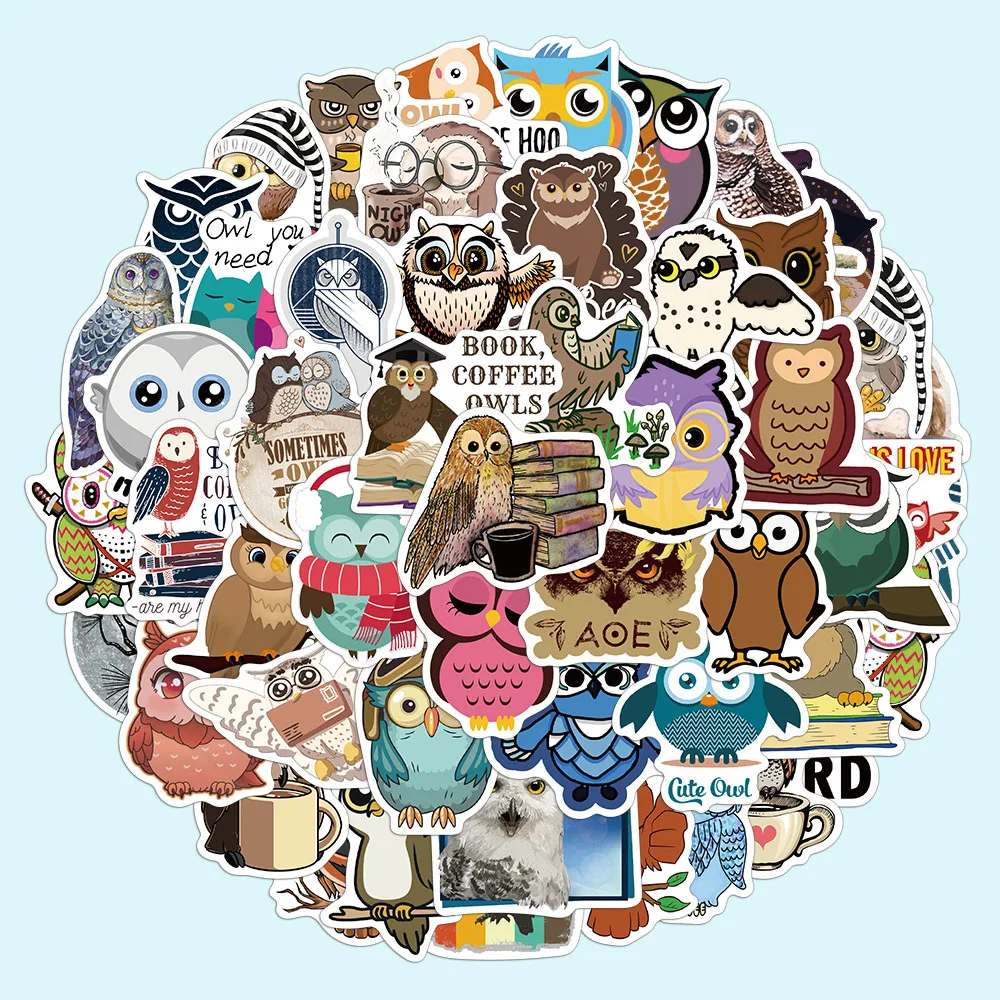 50PCS Cartoon Cute Owl Stickers Personalized Decoration Luggage Notebook Waterproof Adhesive Sticker Reusable